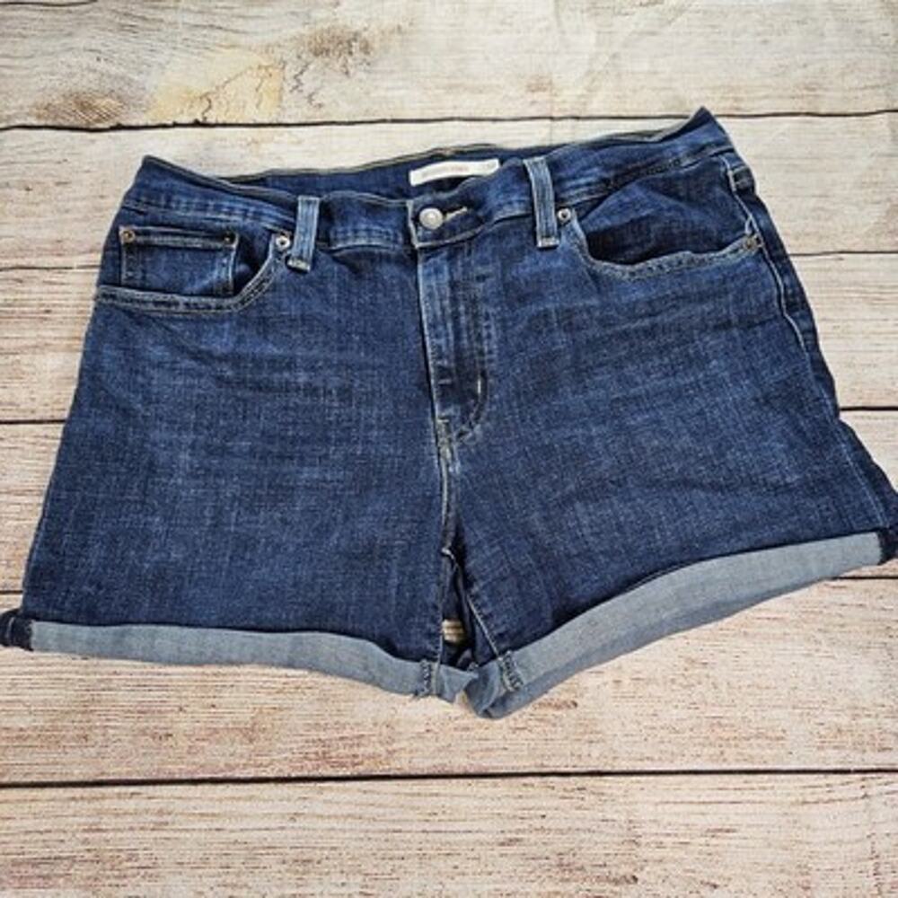 Women's Levi's Shorts Mid Length Stretch Dark Wash Denim Cuffed Size 32
